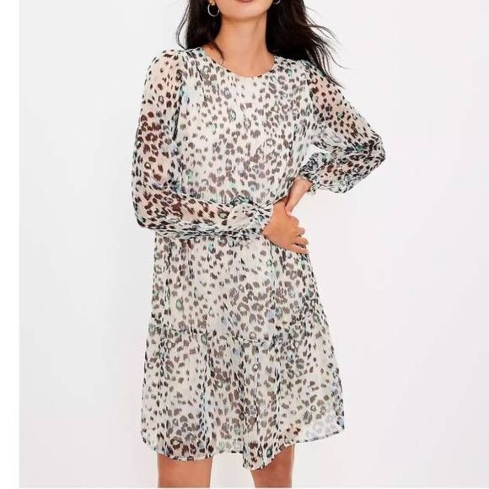 LOFT Animal Print Metallic Swing Dress size Medium NWT